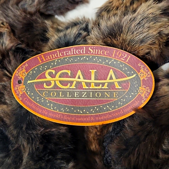 NEW! Scala Genuine Rabbit Fur Ladder Knitted 40 Inch Scarf Black & Brown - Picture 2 of 6